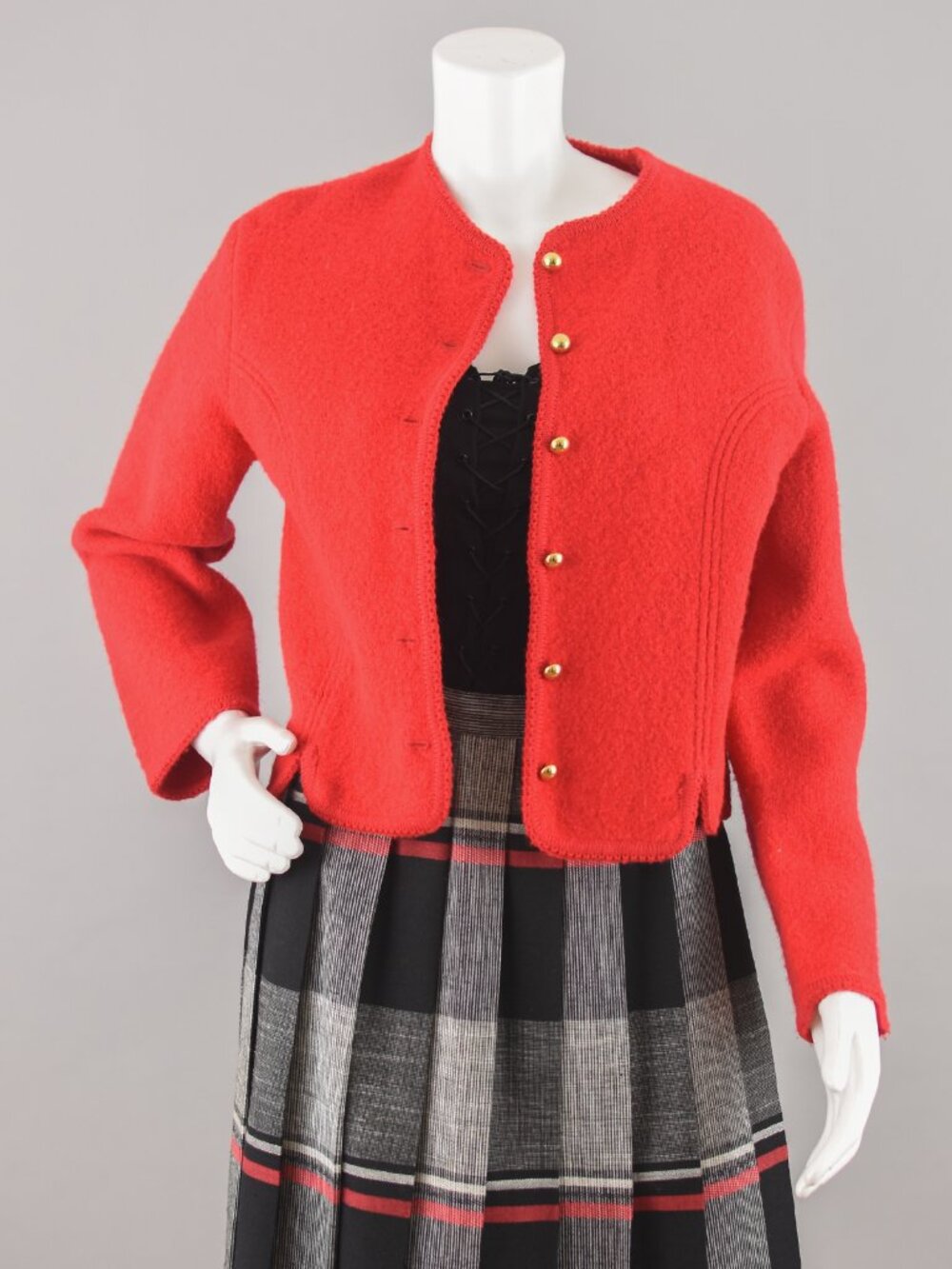 Vintage 80s Red Boiled Wool Cardigan, Women's Small - Medium
